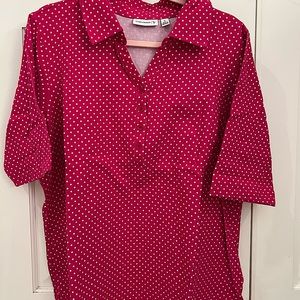 Susan Graver-New-XL-Bright Fuchsia-Collar-Polka Dot Top
